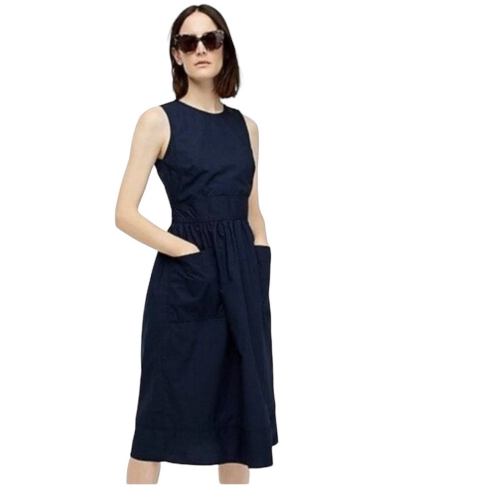 J.Crew Cotton Poplin Apron Dress Size 12P Navy